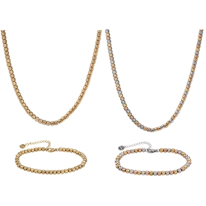 Elegante Set di Gioielli in Acciaio Inossidabile Placcato Oro 18K con Collana e Bracciale a Palline a Trama Diagonale da Donna