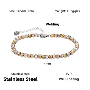 Bracciale a sfere in acciaio inossidabile tricolore placcato oro 18K con chiusura aragosta