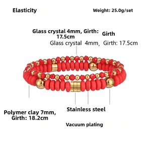 Set di braccialetti elastici in argilla rossa e distanziali in acciaio inossidabile
