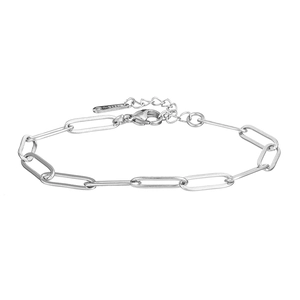 Polished stainless steel paperclip chain bracelet with S-STEEL tag and lobster clasp