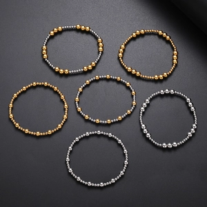 18K gold plated stainless steel beaded elastic bracelets in gold and silver mix