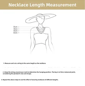 Size guide for stainless steel heart necklace showing lengths 35cm 40cm 45cm 50cm