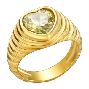 Ring aus 18K vergoldetem Edelstahl mit herzförmigem gelbem Stein und gewellter Textur