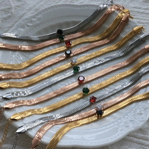 Elegant gold-plated stainless steel snake chains with colorful round zircon gemstones