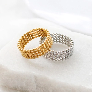 Minimalist Stainless Steel Bead Band Ring For Men Women Non Tarnishing Geometric Woven Style Gold Silver Finger Ring Fashion Jewelry