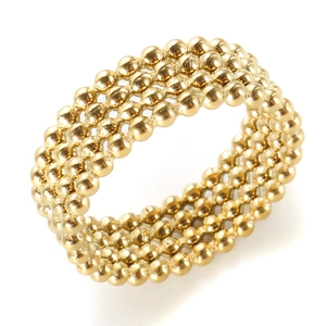 Three-row gold beaded stainless steel ring with a minimalist polished spherical design