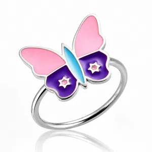 Bunter Schmetterling Ring aus Edelstahl mit pinkem, lila und blauem Emaille-Finish