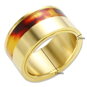 Bague élégante en acier inoxydable doré de 10mm avec insertion en écaille de tortue brune
