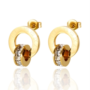 Goldene Edelstahl-Ohrringe mit römischen Ziffern und glitzernden Kristallen
