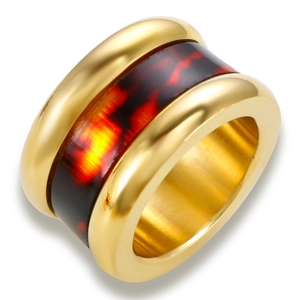 Bague rotative en acier inoxydable plaqué or 18 carats avec insert en écaille de tortue