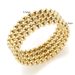 Elegance 18K gold plated stainless steel four-row beaded ring width 6.5mm size details