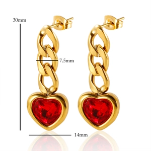 Pendientes de cadena dorada con colgantes de corazón de circonita roja, longitud de 30 mm