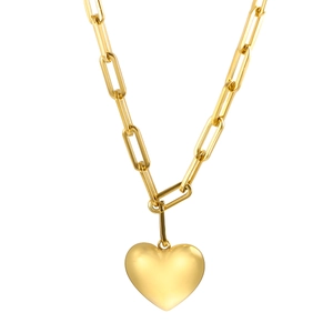 Minimalist 18k gold plated stainless steel heart pendant on paperclip chain necklace