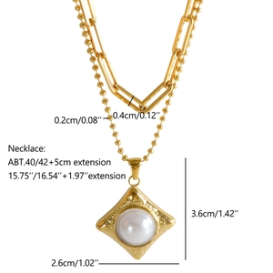 Spécifications détaillées de la taille du collier doré double avec perle