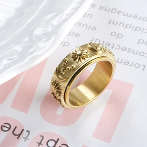 Bague Spinner en Acier Inoxydable Soleil Lune Étoile Relief Céleste Soulagement de l'Anxiété Bague pour Homme Femme Bijoux