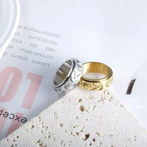 Bague rotative italienne vintage en acier inoxydable avec gravure soleil et lune