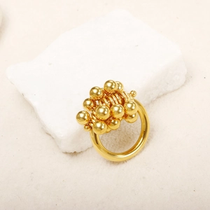 Minimalistische 18K vergulde roestvrijstalen ring met gepolijst kralencluster design