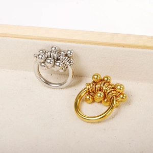 Minimalistische Roestvrijstalen Open Ring Voor Dames 18K Verguld Onregelmatig Ontwerp Metalen Kralen Mode Sieraden Vingerring Cadeau