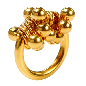 Minimalistische 18K vergulde roestvrijstalen ring met gepolijste kralen en spiraalontwerp
