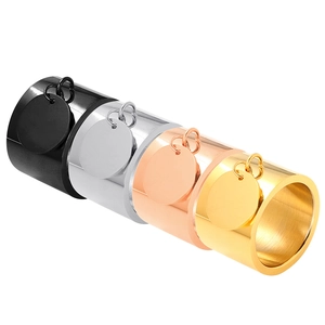 Polished stainless steel rings in black, silver, rose gold and gold with round tags