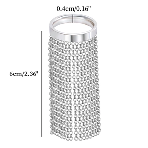 Minimalistischer Silberring mit langen hängenden Kettquasten in poliertem Design