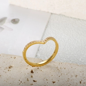 Minimalist V-Shaped Stainless Steel Ring For Women Gold Silver Plated Rhinestone Pave Chevron Finger Ring Fashion Jewelry Gift