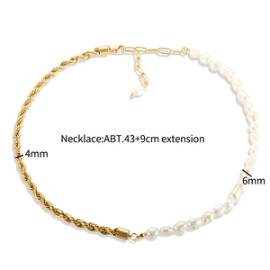 Detail der gedrehten Kette und Süßwasserperlen mit 43+9cm Maßen für die Halskette