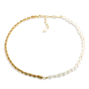 Elegante Halskette mit goldener Kordelkette und Barockperlen-Spleiß-Design