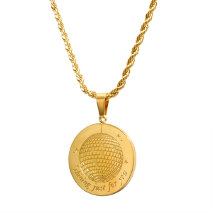 Gold rope chain necklace with engraved disco ball pendant and shining just for you text