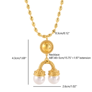 Détail du collier en or avec perles rondes incluant les dimensions et spécifications