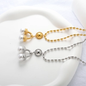 Ensembles de bijoux chic or et argent avec perles rondes et breloques en U texturées