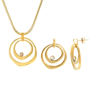 Parure collier chaîne serpent et boucles d'oreilles dorés 18K avec pendentifs zircon