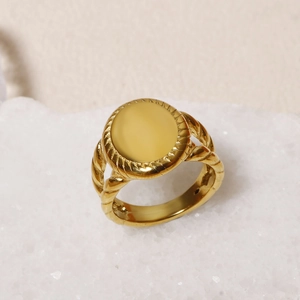 Vintage Unisex Stainless Steel 18K Gold Plated Oval Signet Ring Retro Twisted Rope Texture Band Fashion Jewelry Gift