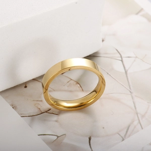 Polished 4mm gold-plated titanium steel ring with a minimalist flat band design