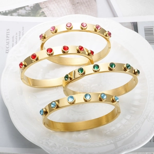 Luxe Roestvrij Stalen Armband voor Dames Rond met Strass Ingelegd Goud Zilver Strass Mode Sieraden Armband Cadeau