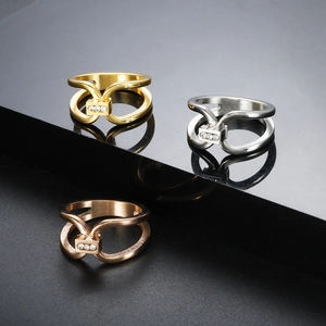 Titanium steel hollow double-layer ring with micro-set diamonds in gold, silver, and rose gold