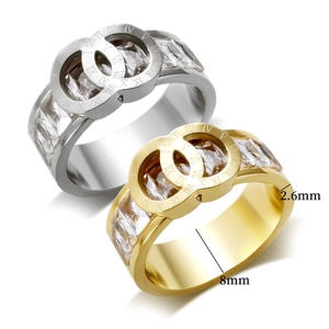 Modern titanium steel double crossover ring with Roman numerals and pavé cubic zirconia