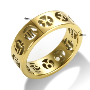 Gold hollow stainless steel 12 zodiac ring with 6mm width and punk style design