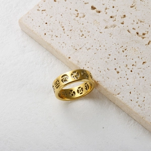 Gold stainless steel hollow zodiac sign ring with celestial punk style design