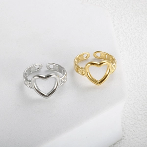 Minimalistische Roestvrij Staal Hol Hart Open Ring Voor Dames Verstelbare Ketting Band Geometrische Ring Sieraden