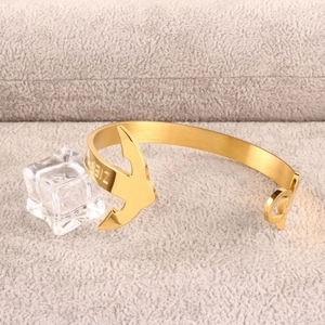 Bracelet jonc nautique plaqué or 18 carats avec motif ancre et gravure LIFE