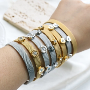 Damen Edelstahl Netzarmband Zirkonia Herz Stern Römische Zahlen Anhänger Gold Silber Mesh Strap Armreif Schmuck