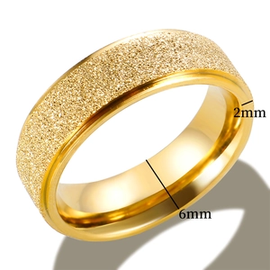 6mm frosted sandblast 18k gold plated stainless steel ring with 2mm thickness