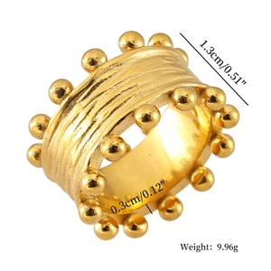 Detail of wide irregular gold ring showing 1.3cm width and 9.96g weight dimensions