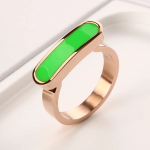 Anello Geometrico Francese di Moda in Acciaio Inossidabile Placcato Oro 18K Smalto Colorato Anello Rettangolare Elegante Gioielli Donna