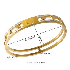 18K gold plated stainless steel hollow heart bangle with inlaid sparkling zircons