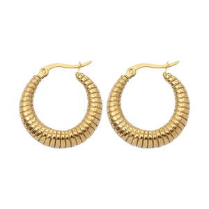 Modern 18K gold-plated U-shaped stainless steel hoop earrings with textured spiral design