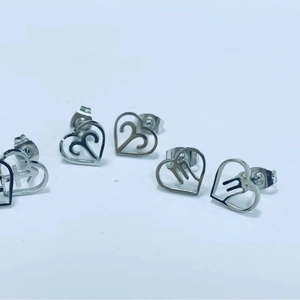 Minimalist silver stainless steel hollow heart stud earrings featuring 12 zodiac symbols