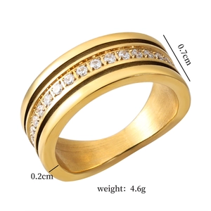 Eleganter vergoldeter Ring mit CNC-Zirkonia, 7mm breites Band aus Edelstahl
