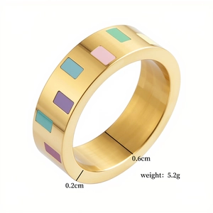 Detailansicht der Breite und Dicke des mit 18K Gold beschichteten Emaille-Rings